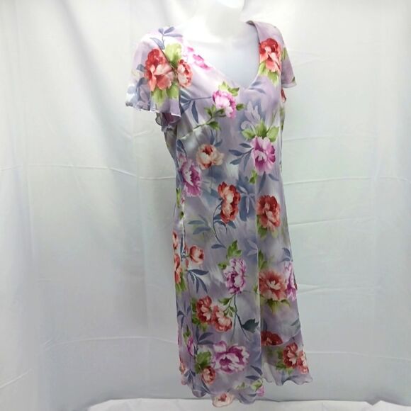 Vintage S.L Fashions Floral V-Neck Midi Dress Whimsy Flowy Femine Womans 10P.... - Picture 1 of 11
